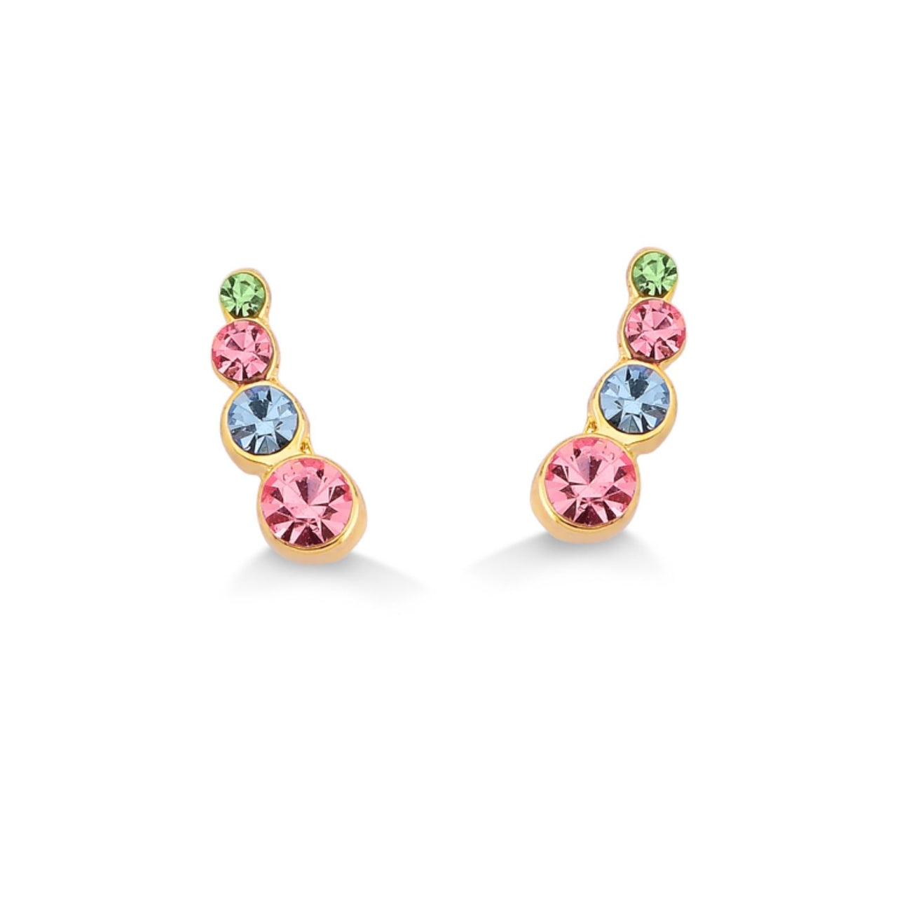 BRINCO MINI EAR CUF COM STRASS COLORIDOS FOLHEADO A OURO 18K