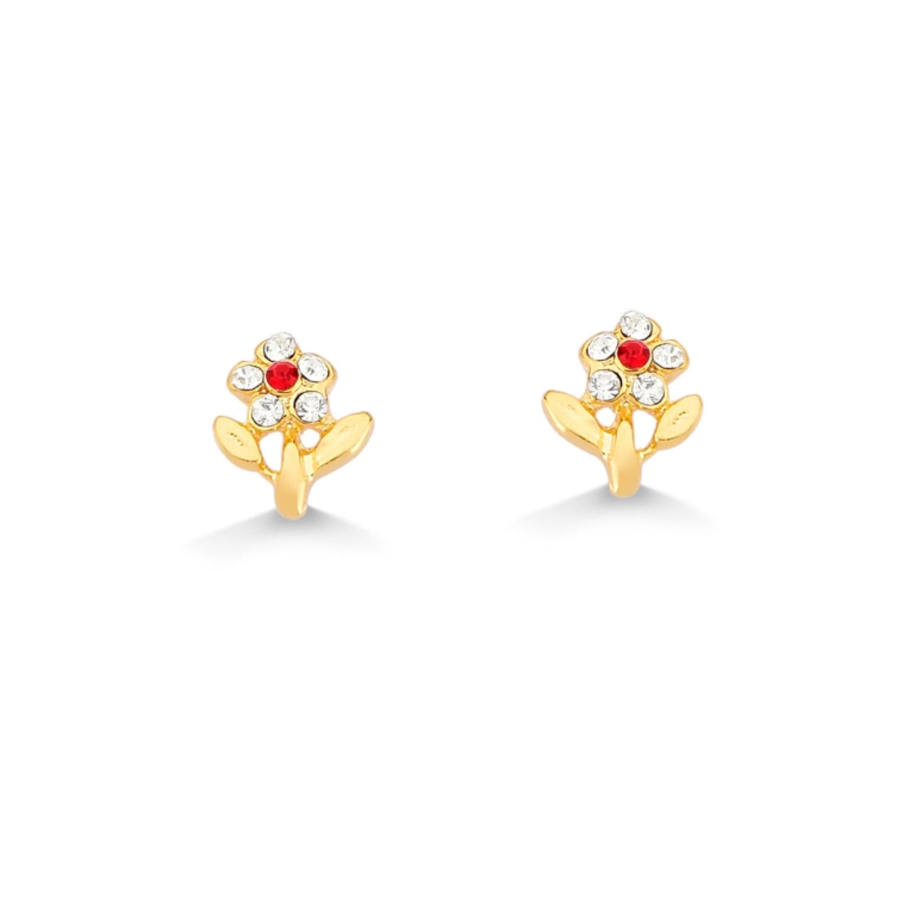 BRINCO MINI FLOR COM STRASS FOLHEADO A OURO 18K