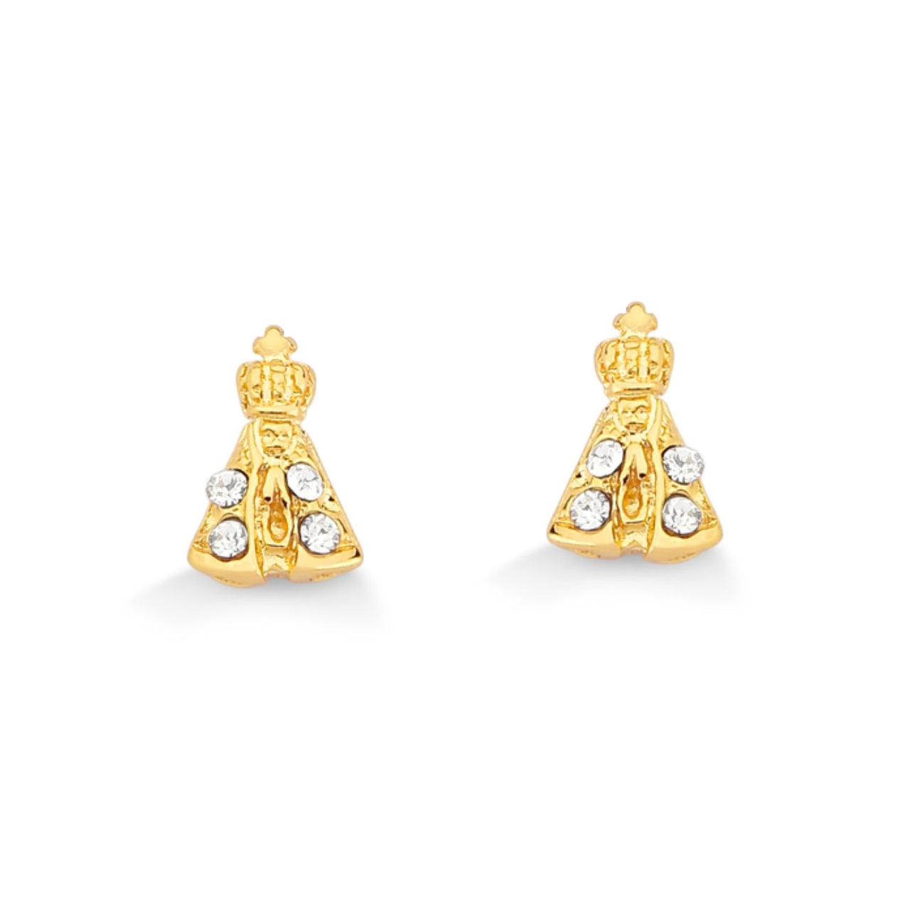 BRINCO MINI N. SRA APARECIDA COM STRASS CRISTAIS FOLHEADO A OURO 18K