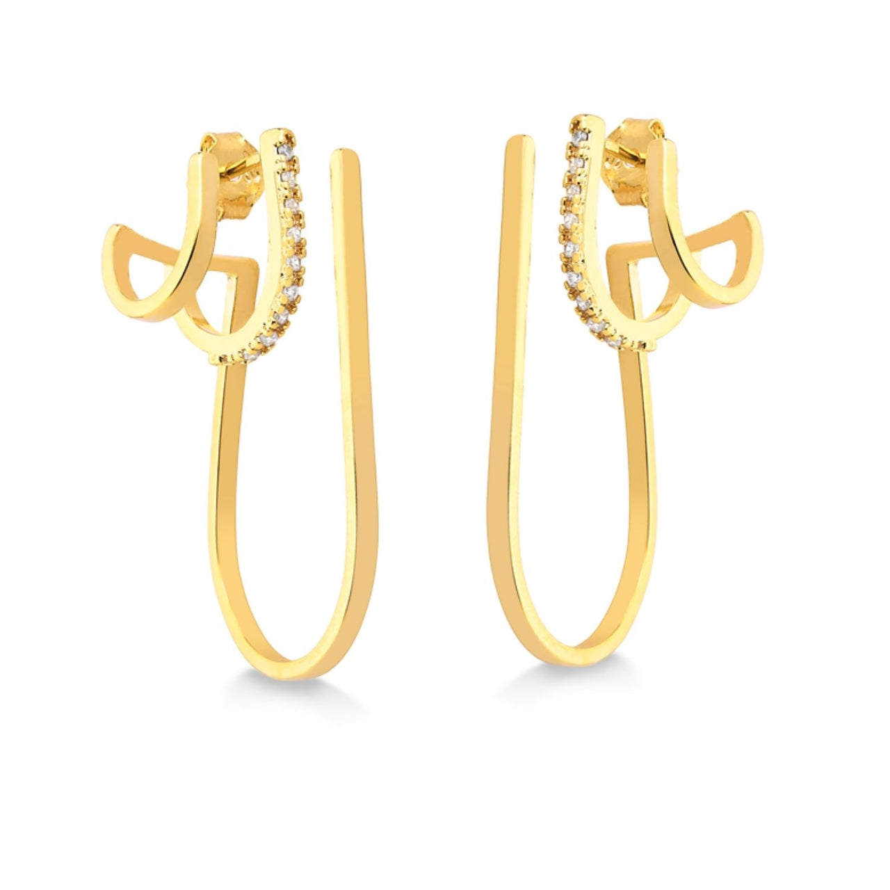 MIX DE BRINCO TRIPLO E PIERCING CRAVEJADO DE ZIRCONIA FOLHEADO A OURO 18K