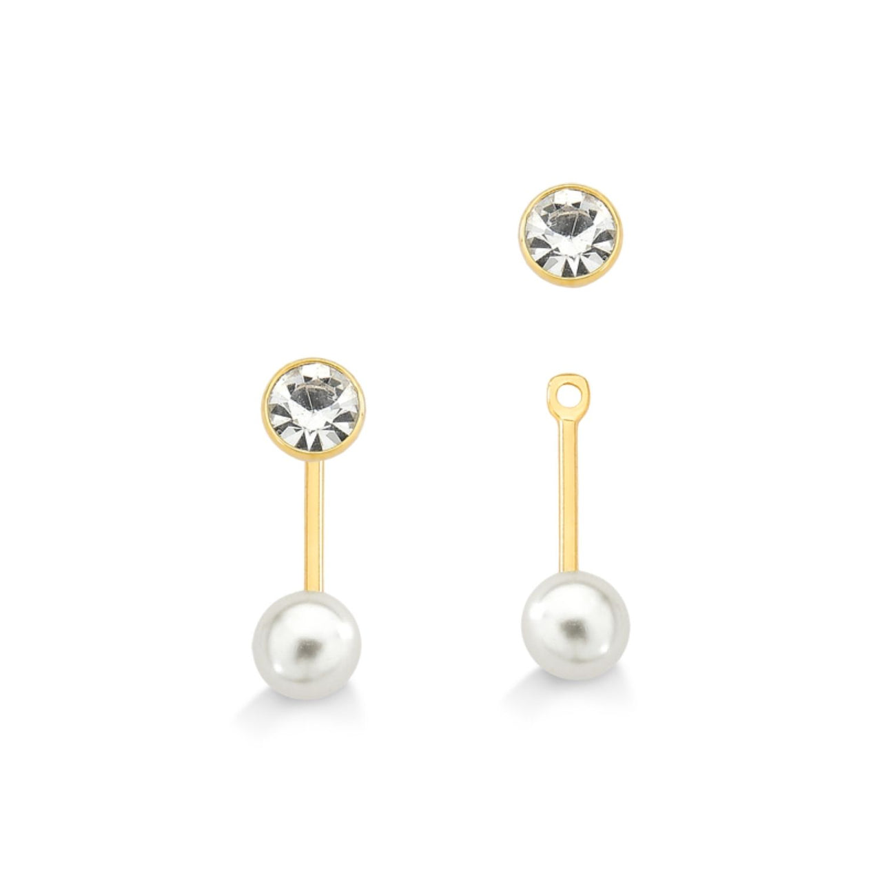 BRINCO EAR JACKET DE PEROLA E PEDRA FOLHEADO A OURO 18K