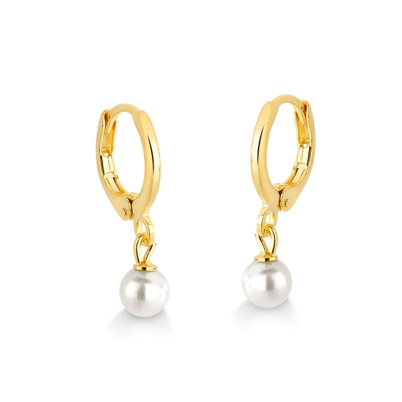 BRINCO DE ARGOLA COM PEROLA PEQUENA FOLHEADO A OURO 18K