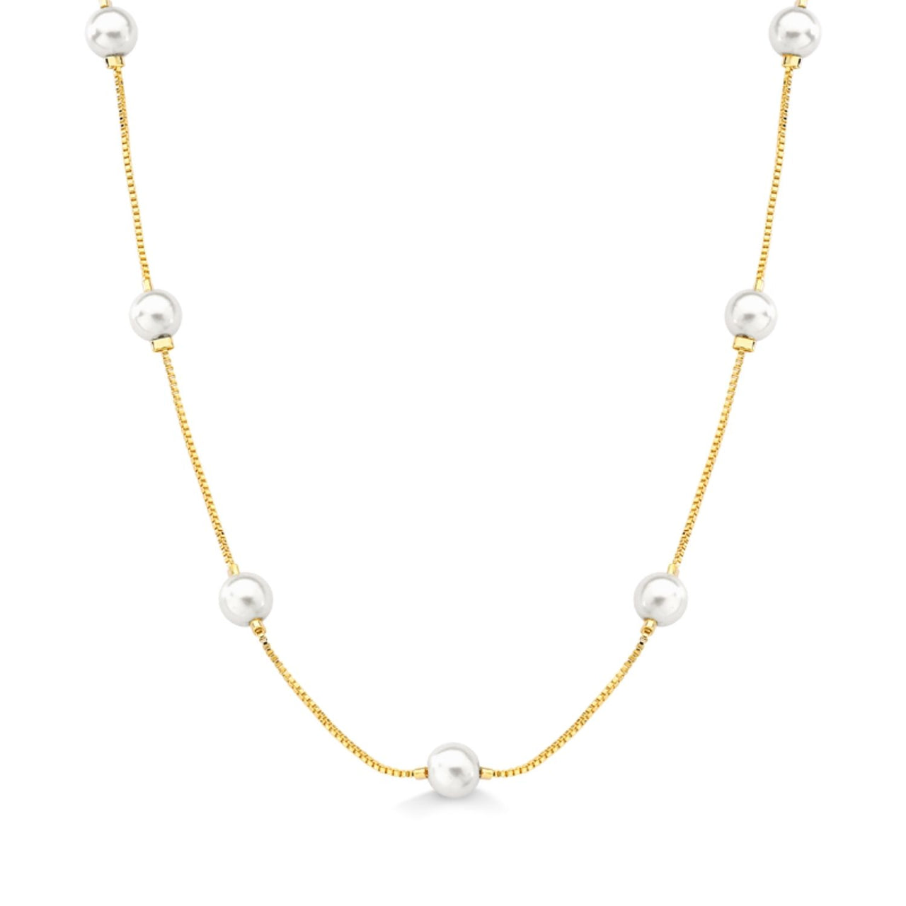COLAR DE PEROLAS  PEQUENAS FOLHEADO A OURO 18K