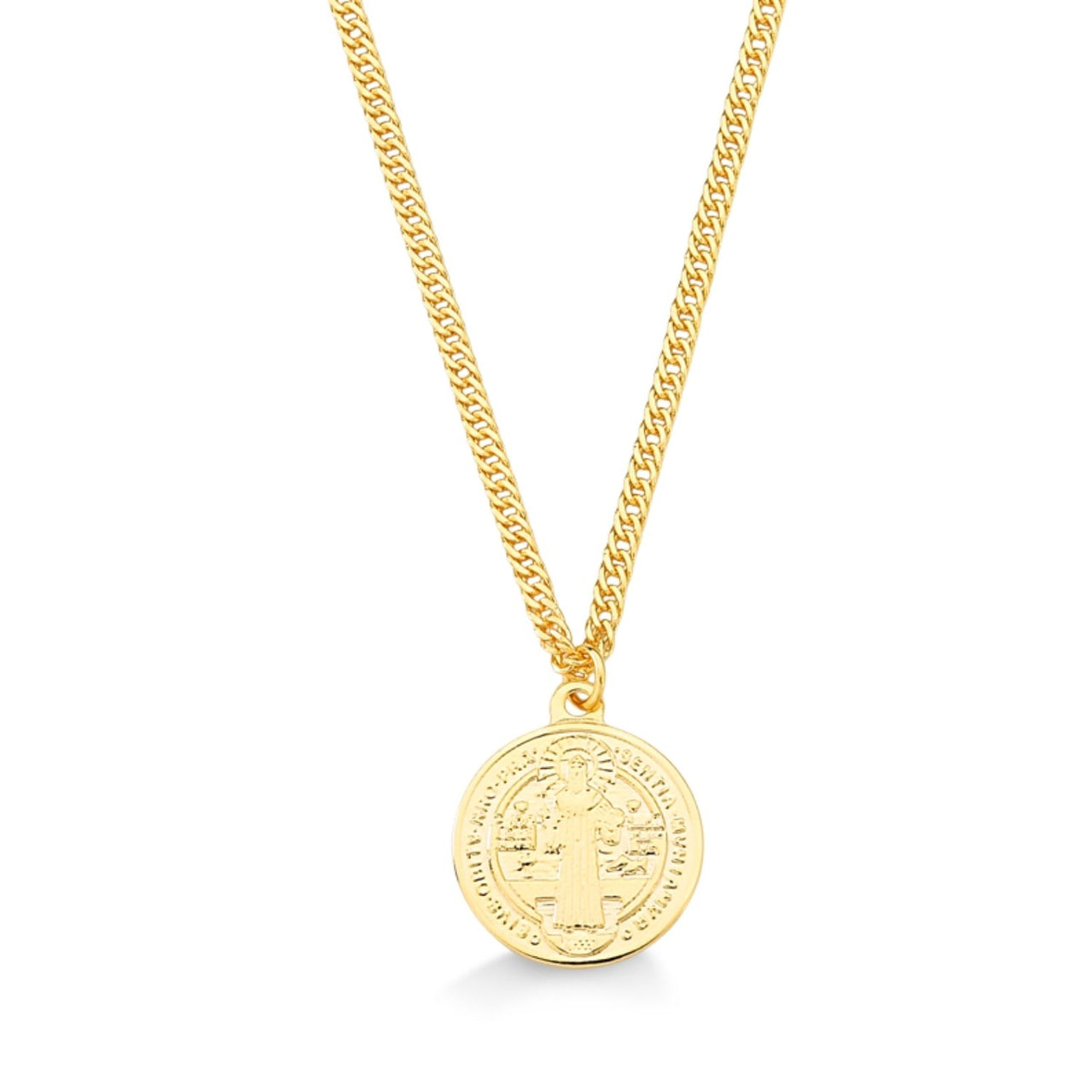 COLAR PINGENTE SÃO BENTO FIXO FOLHEADO A OURO 18K