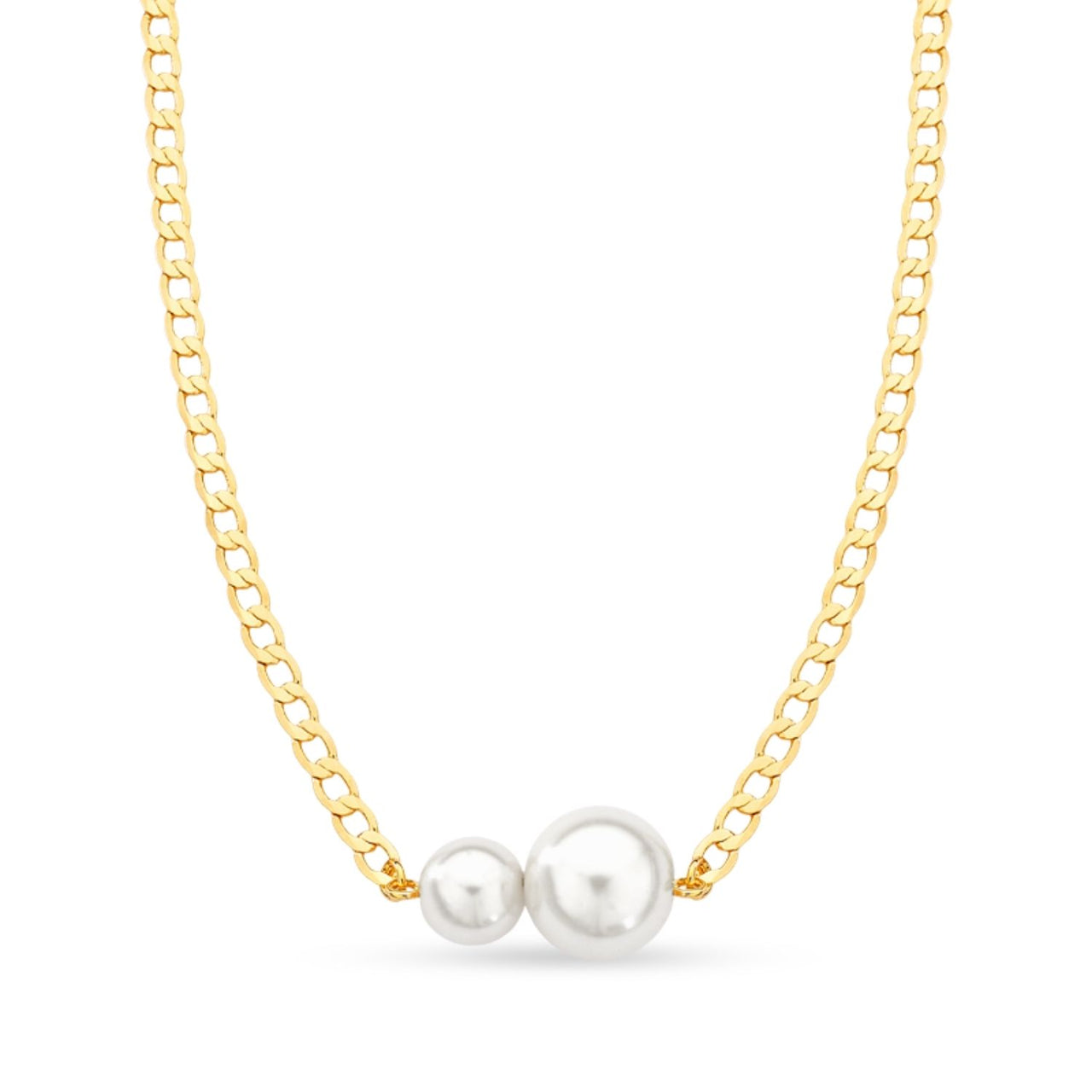 COLAR COM ELO GROUMET E DUAS PEROLAS FOLHEADO A OURO 18K