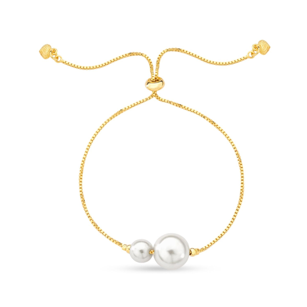 PULSEIRA COM DUAS PEROLAS AJUSTAVEL FOLHEADO A OURO 18K