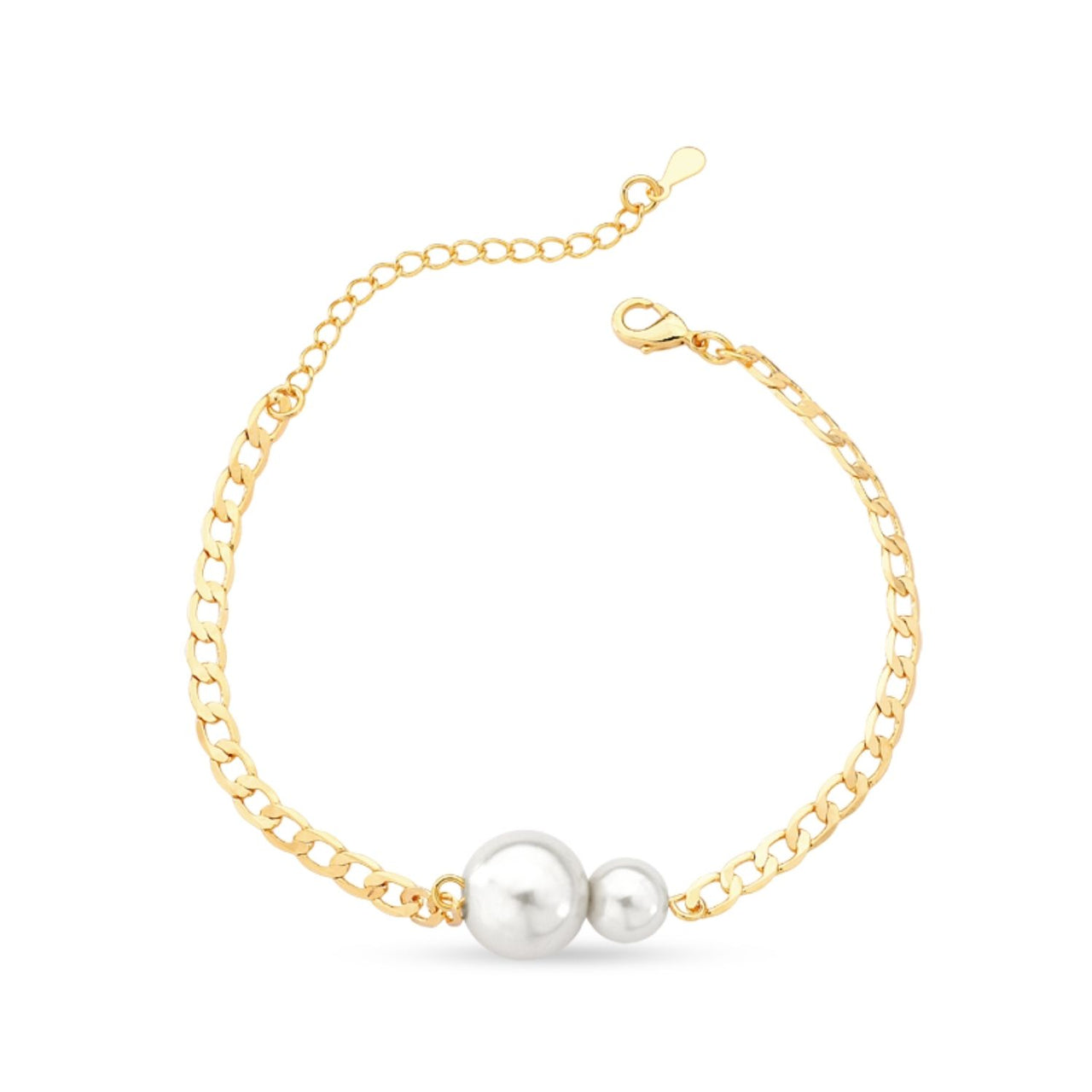 PULSEIRA COM ELO GROUMET E DUAS PEROLAS FOLHEADO A OURO 18K