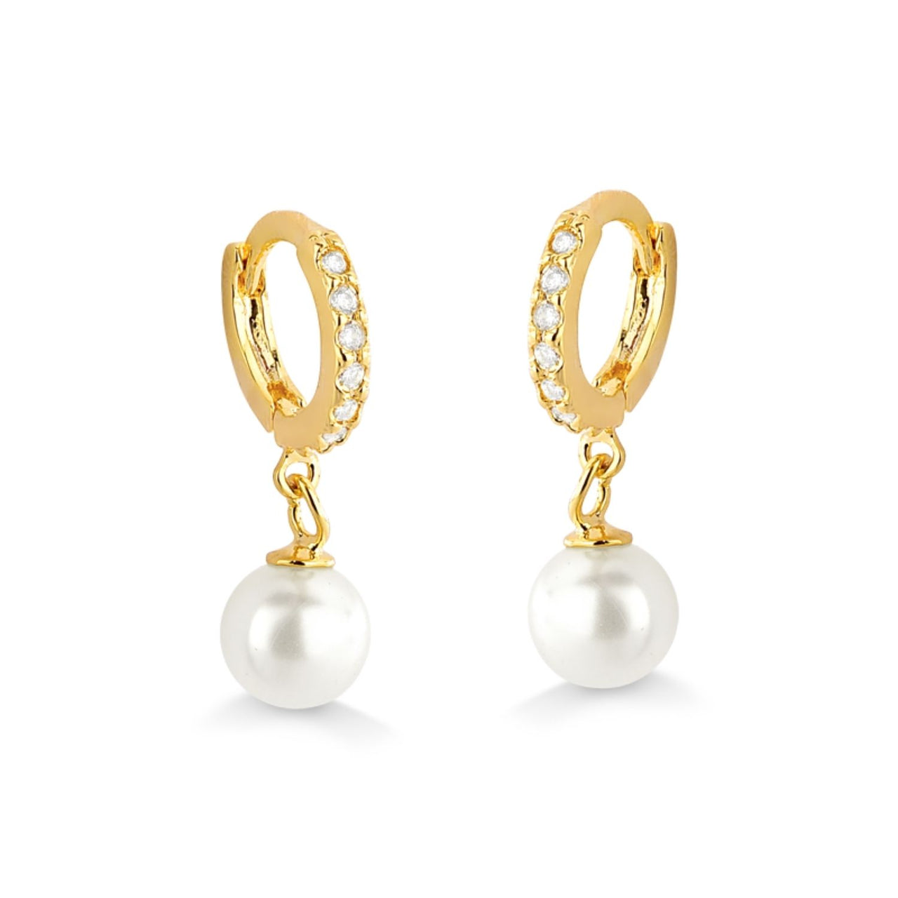 BRINCO ARGOLA CRAVEJADA DE ZIRCONIA E PEROLA FOLHEADO A OURO 18K