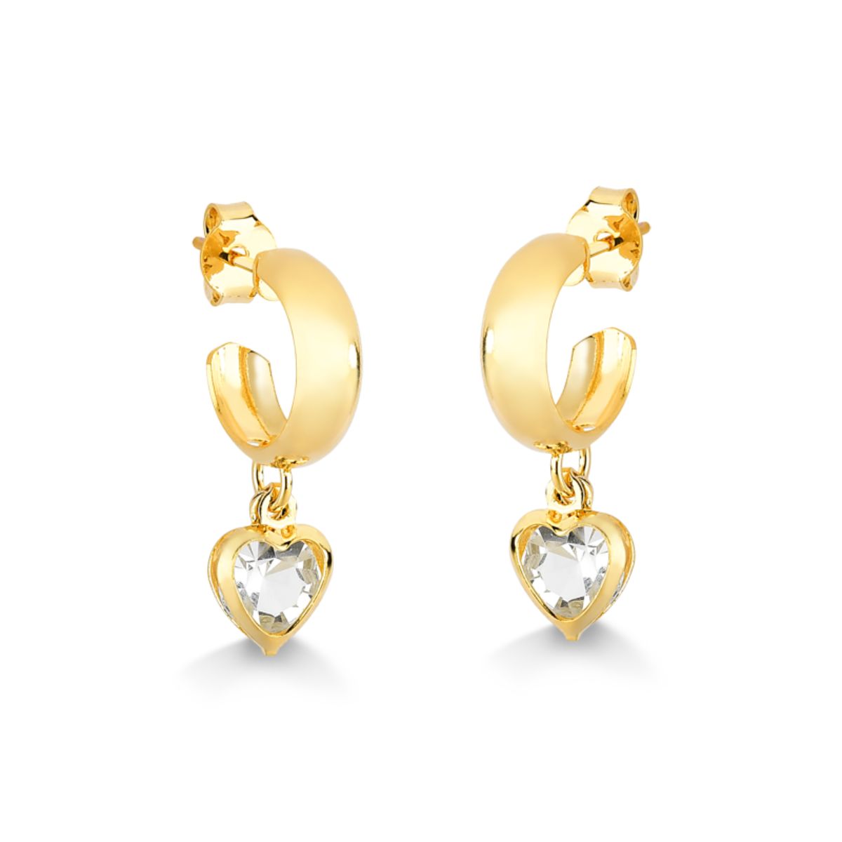 BRINCO DE ARGOLA COM PINGENTE DE CORAÇÃO FOLHEADO A OURO 18K