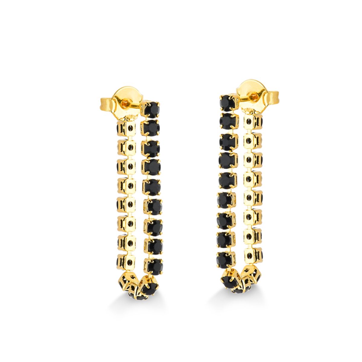BRINCO ZIRCONIAS PRETAS COM TARRACHA FIXA FOLHEADO A OURO 18K
