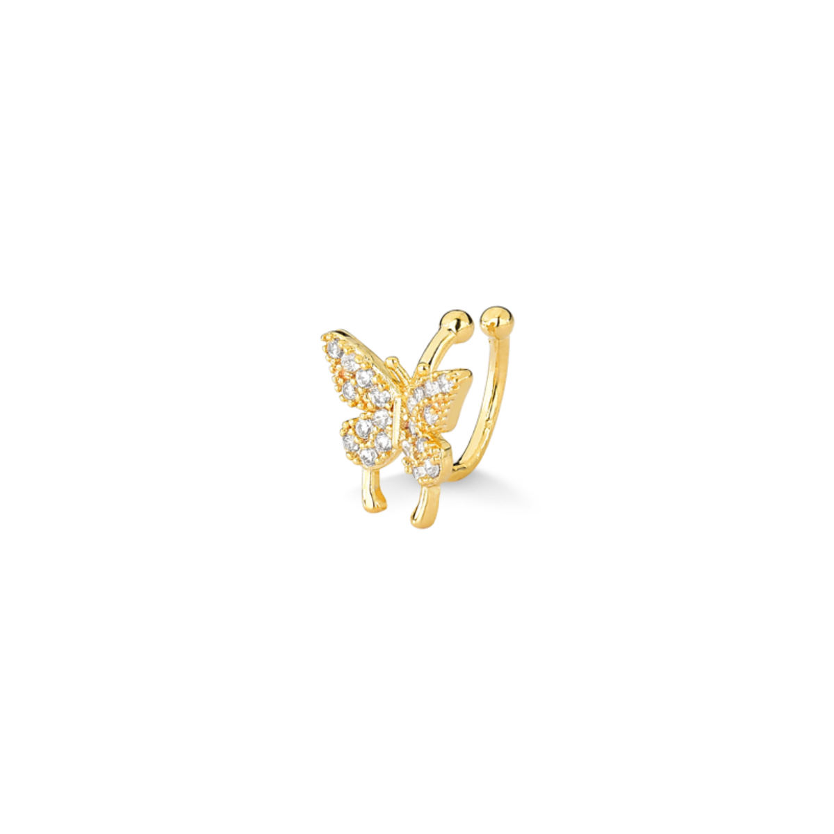 BRINCO PIERCING DE BORBOLETA COM ZIRCONIA FOLHEADO A OURO 18K