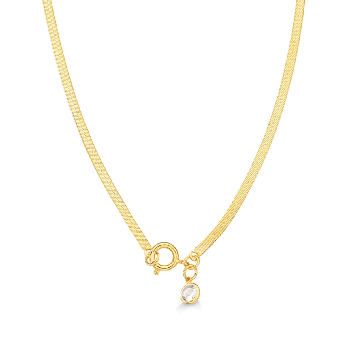 COLAR FITA COM FECHO BOIA E PINGENTE DE ZIRCONIA FOLHEADO A OURO 18K