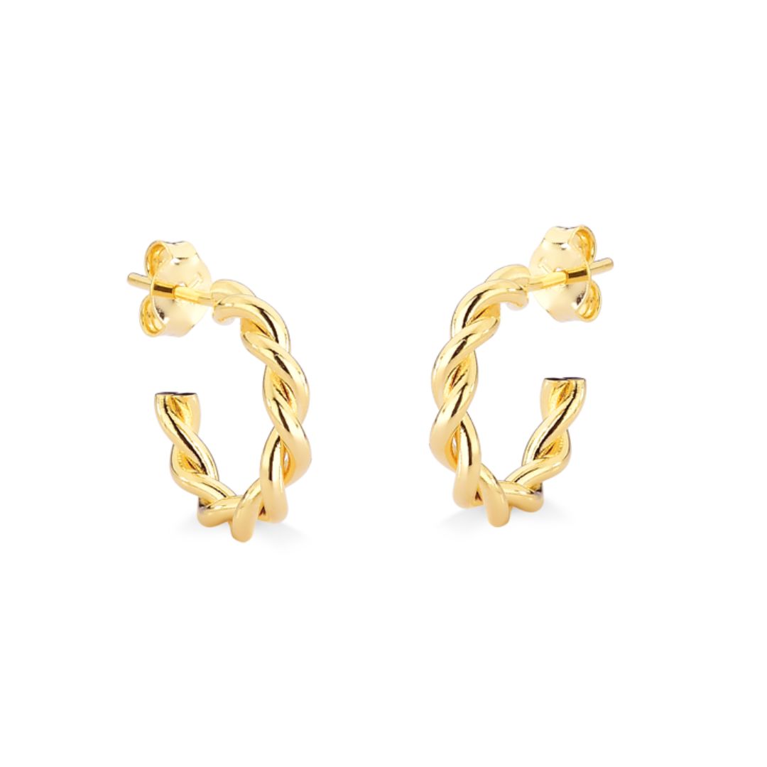 BRINCO DE ARGOLA TORCIDA PEQUENA FOLHEADO A OURO 18K