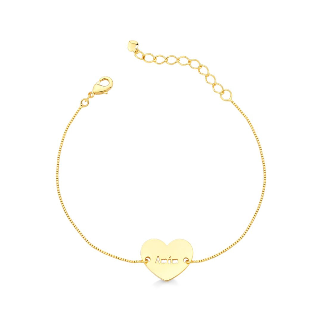 PULSEIRA CORAÇÃO ESCRITA AMÉM FOLHEADO A OURO 18K