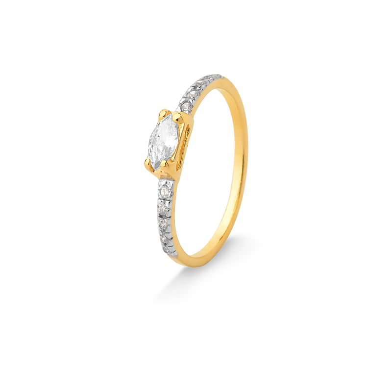 ANEL SOLITÁRIO CRAVEJADO DE ZIRCÔNIAS FOLHEADO A OURO 18K