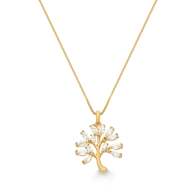 COLAR ÁRVORE DA VIDA MÉDIO CRAVEJADO DE ZIRCÔNIAS FOLHEADO A OURO 18K