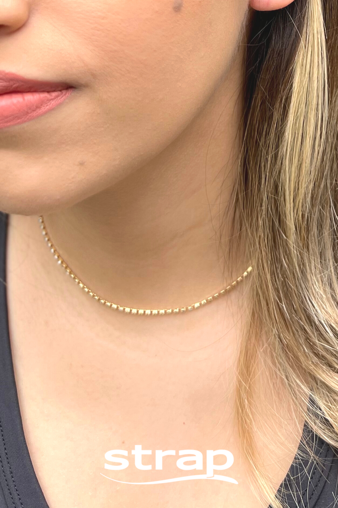 COLAR RIVIERA CRISTAL AJUSTÁVEL FOLHEADO A OURO 18K