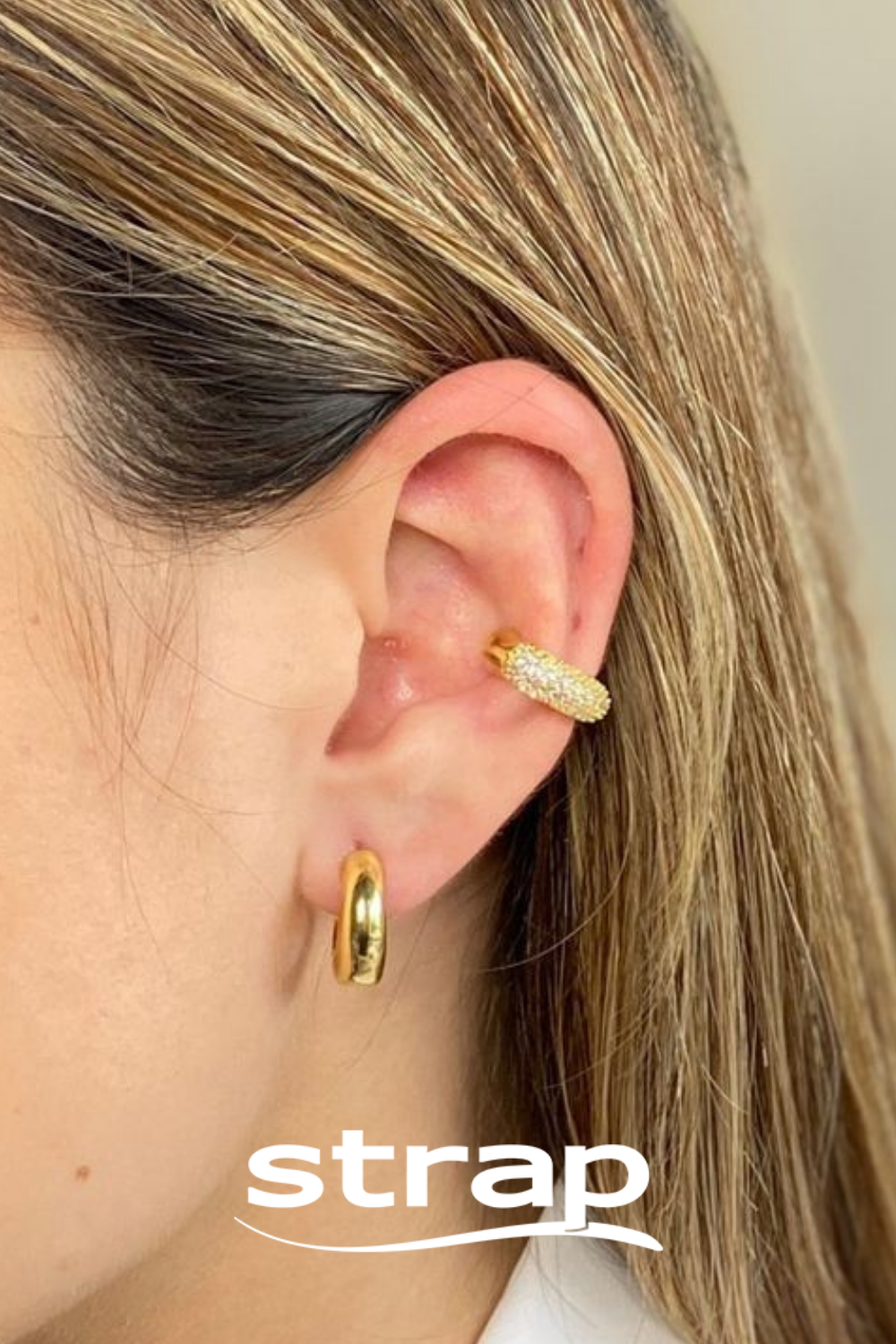 MIX DE BRINCO DE ARGOLA E PIERCING CRAVEJADO DE ZIRCONIA FOLHEADO A OURO 18K