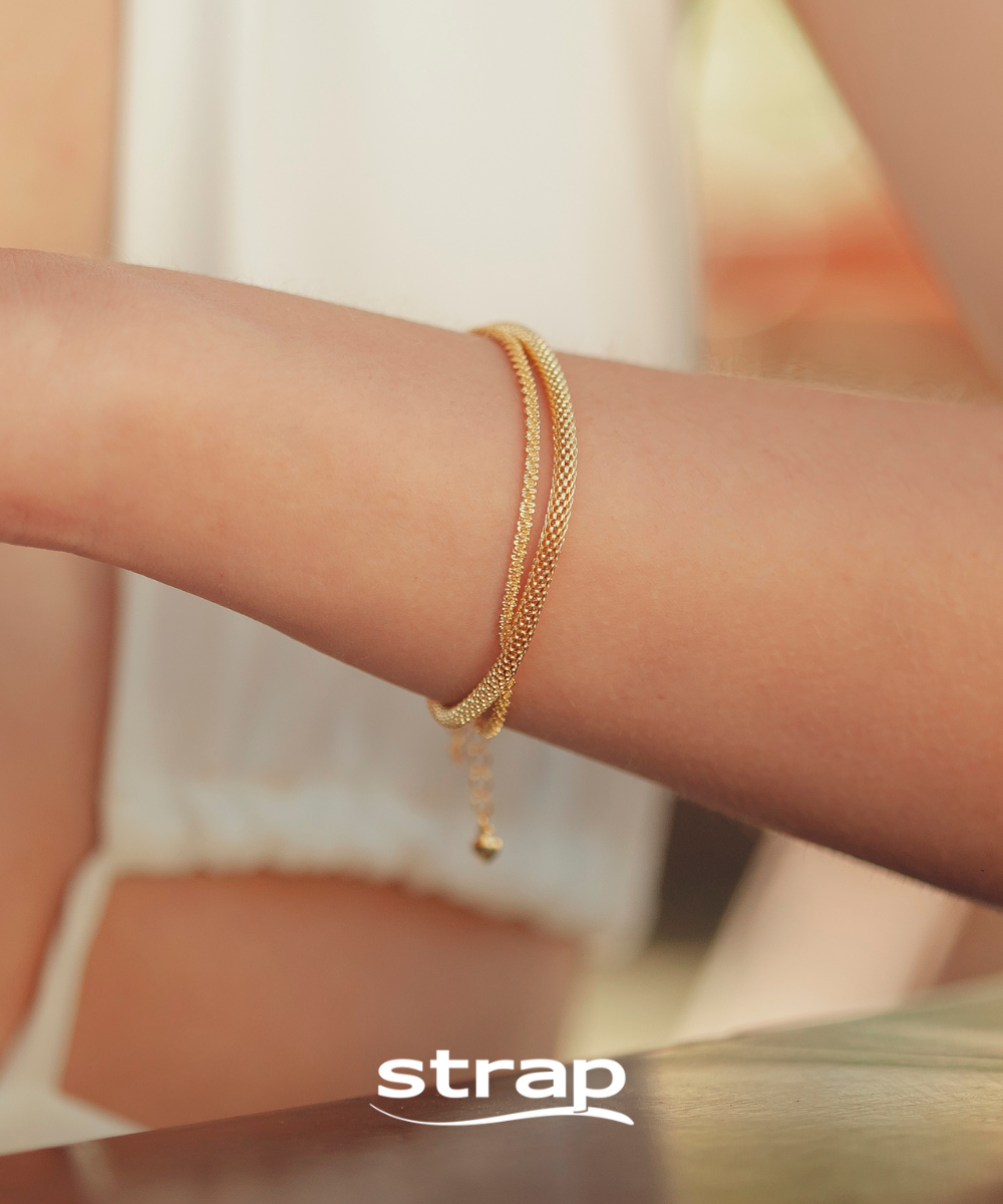 PULSEIRA MALHA TRAMA FOLHEADO A OURO 18K