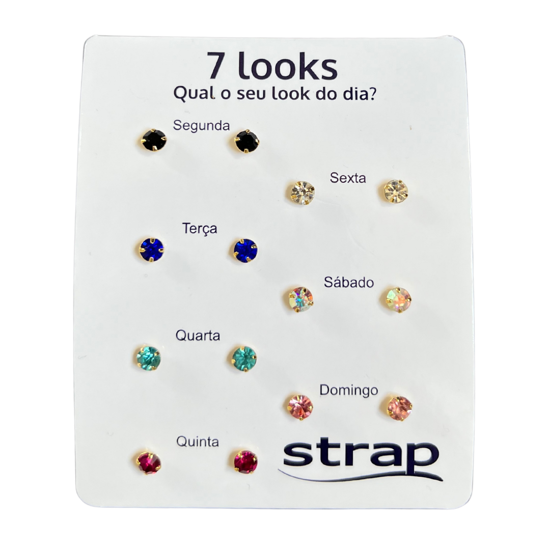 SEMANINHA COM SETE BRINCOS VARIADOS FOLHEADO A OURO 18K