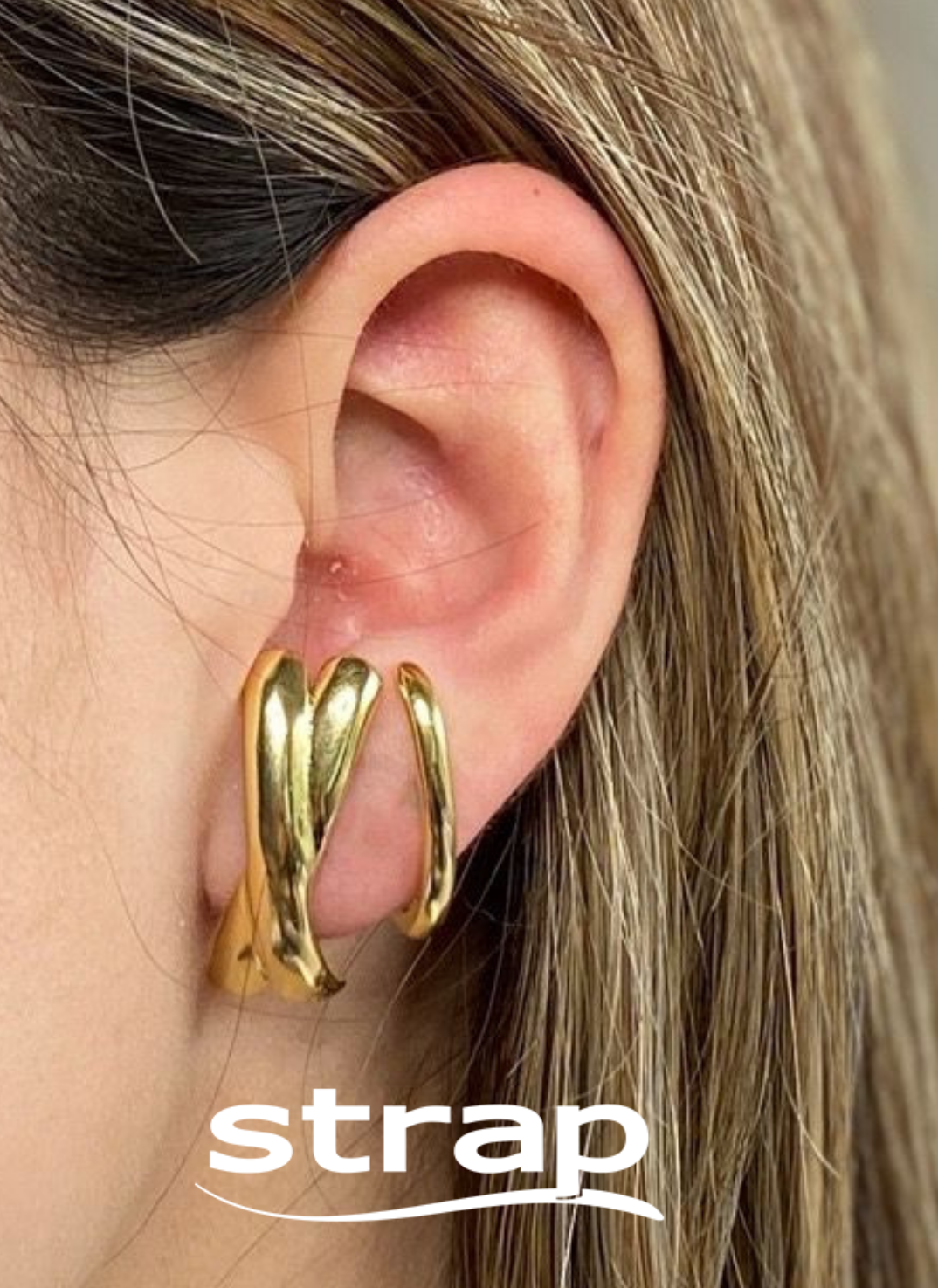 MIX DE BRINCO EAR HOOK EM XIS FOLHEADO A OURO 18K