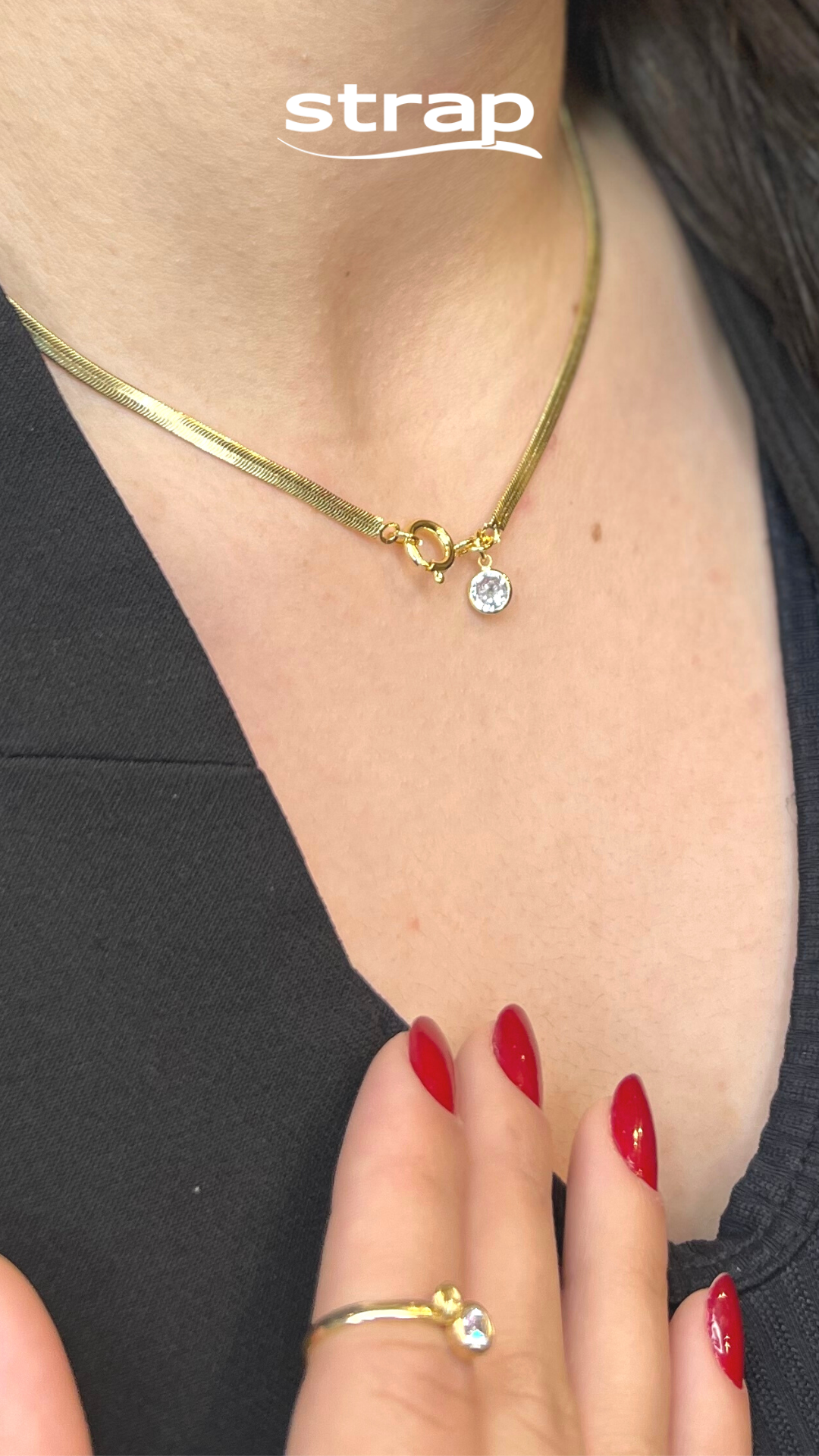 COLAR FITA COM FECHO BOIA E PINGENTE DE ZIRCONIA FOLHEADO A OURO 18K