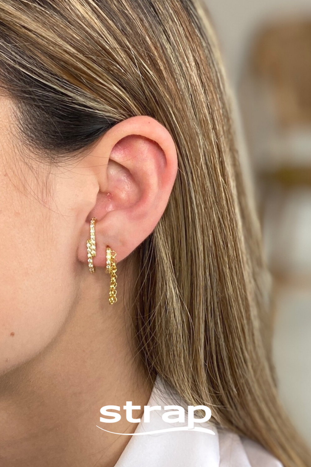 MIX DE BRINCO E PIERCING DE ARGOLINHA COM ZIRCONIA E CORRENTE FOLHEADO A OURO 18K