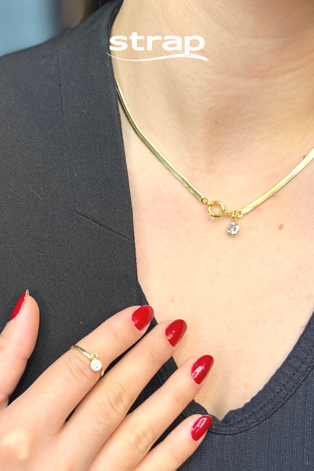 ANEL FALANGE COM PINGENTE DE ZIRCONIA FOLHEADO A OURO 18K