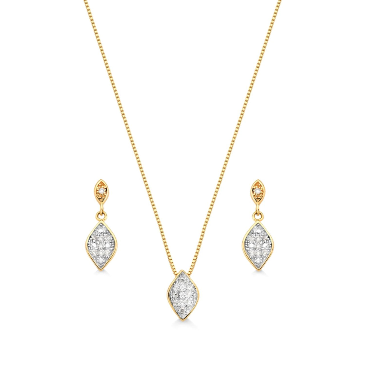 CONJUNTO DE BRINCOS E COLAR CRAVEJADOS COM ZIRCONIAS EM GOTA FOLHEADO A OURO 18K