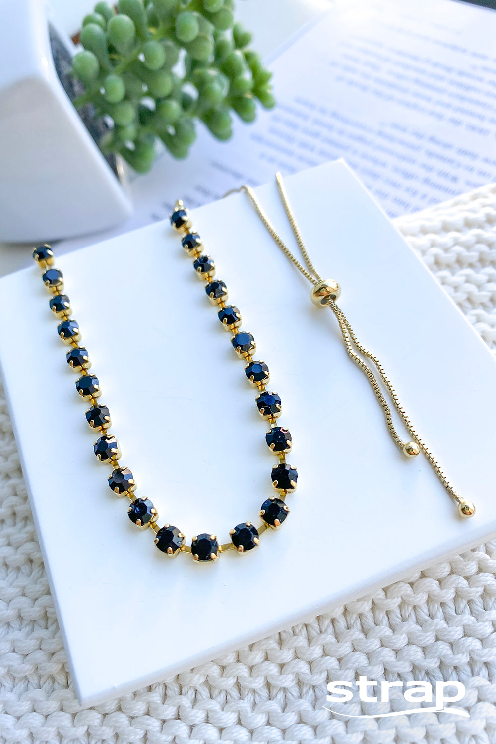 COLAR RIVIERA PRETO AJUSTÁVEL FOLHEADO A OURO 18K