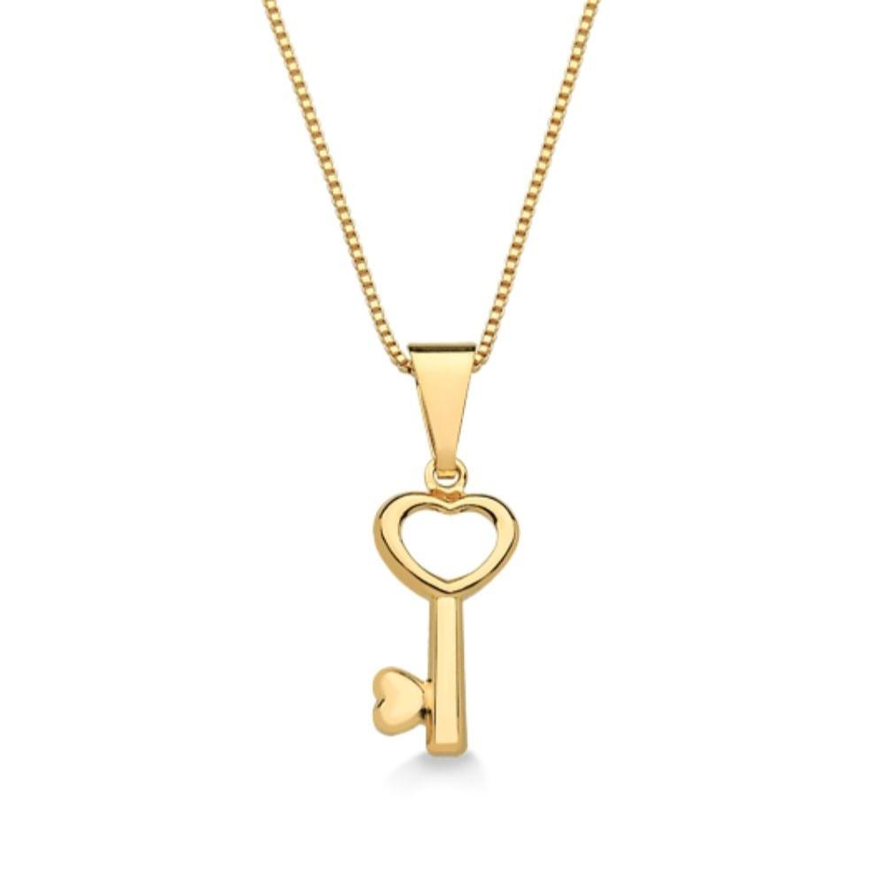 COLAR COM PINGENTE DE CHAVE CORAÇÃO FOLHEADO A OUO 18K