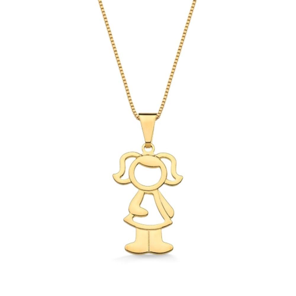 COLAR COM PINGENTE DE MENINA GRANDE FOLHEADO A OURO 18K
