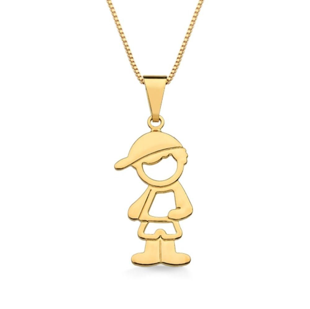 COLAR COM PINGENTE DE MENINO GRANDE FOLHEADO A OURO 18K
