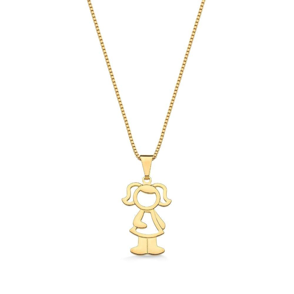 COLAR COM PINGENTE DE MENINA MÉDIO FOLHEADO A OURO 18K