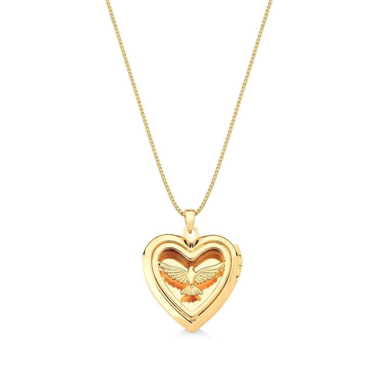 COLAR RELICARIO ESPIRITO SANTO FOLHEADO A OURO 18K