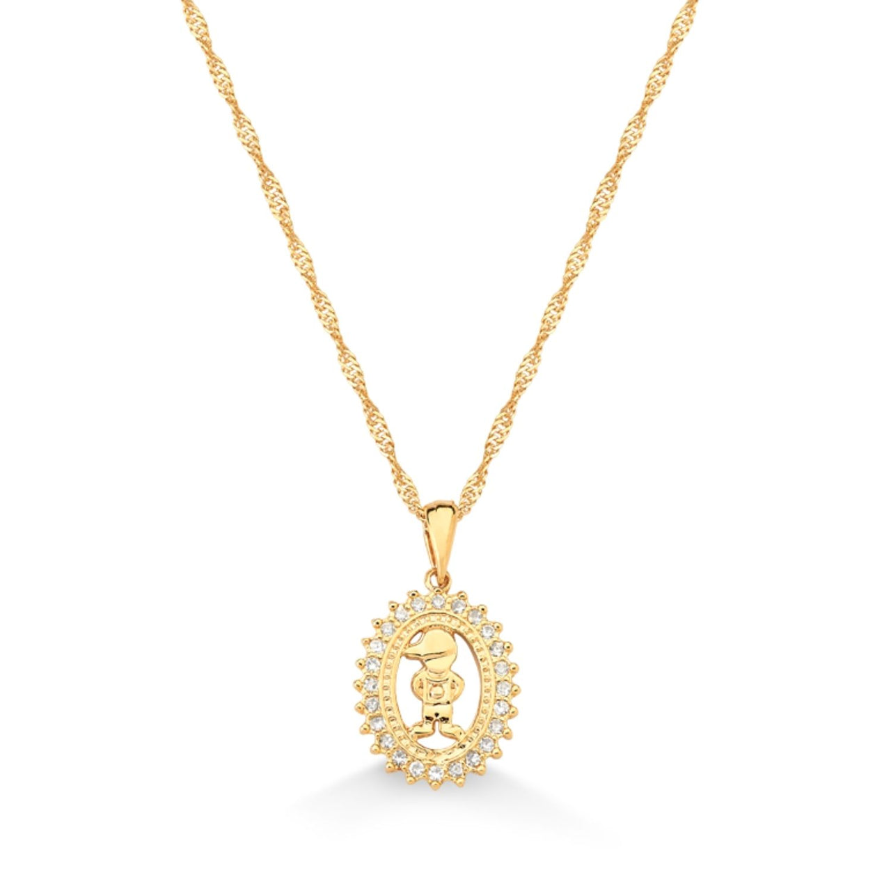 COLAR MANDALA OVAL MENINO FOLHEADO A OURO 18K