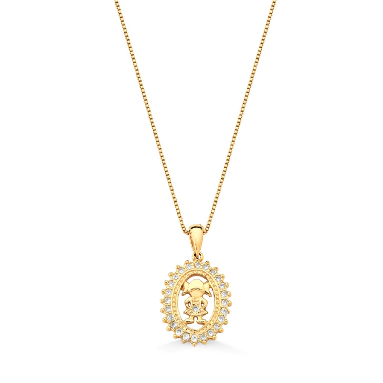 COLAR MANDALA OVAL MENINA FOLHEADO A OURO 18K