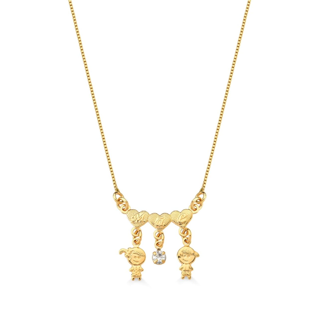 COLAR CASAL FILHOS COM PEDRA CRISTAL FOLHEADO A OURO 18K