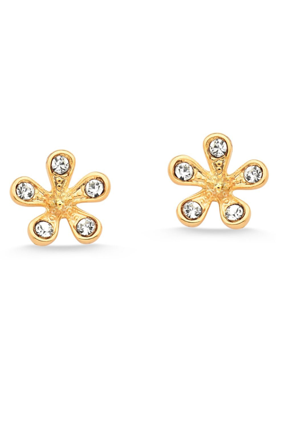 BRINCO MINI FLOR COM STRASS FOLHEADO A OURO 18K