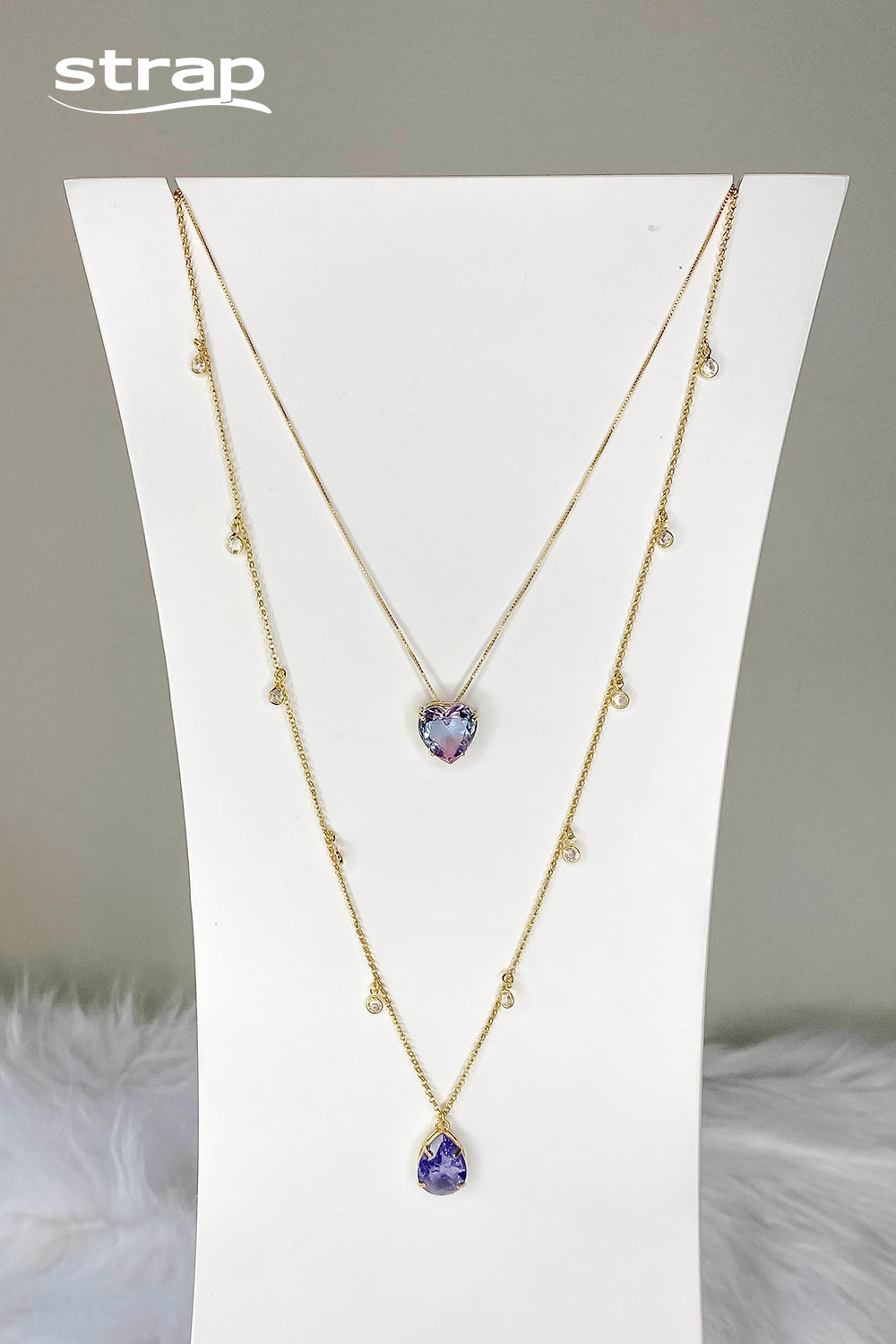 COLAR PEDRA CORAÇÃO MULTICOLOR FOLHEADO A OURO 18K