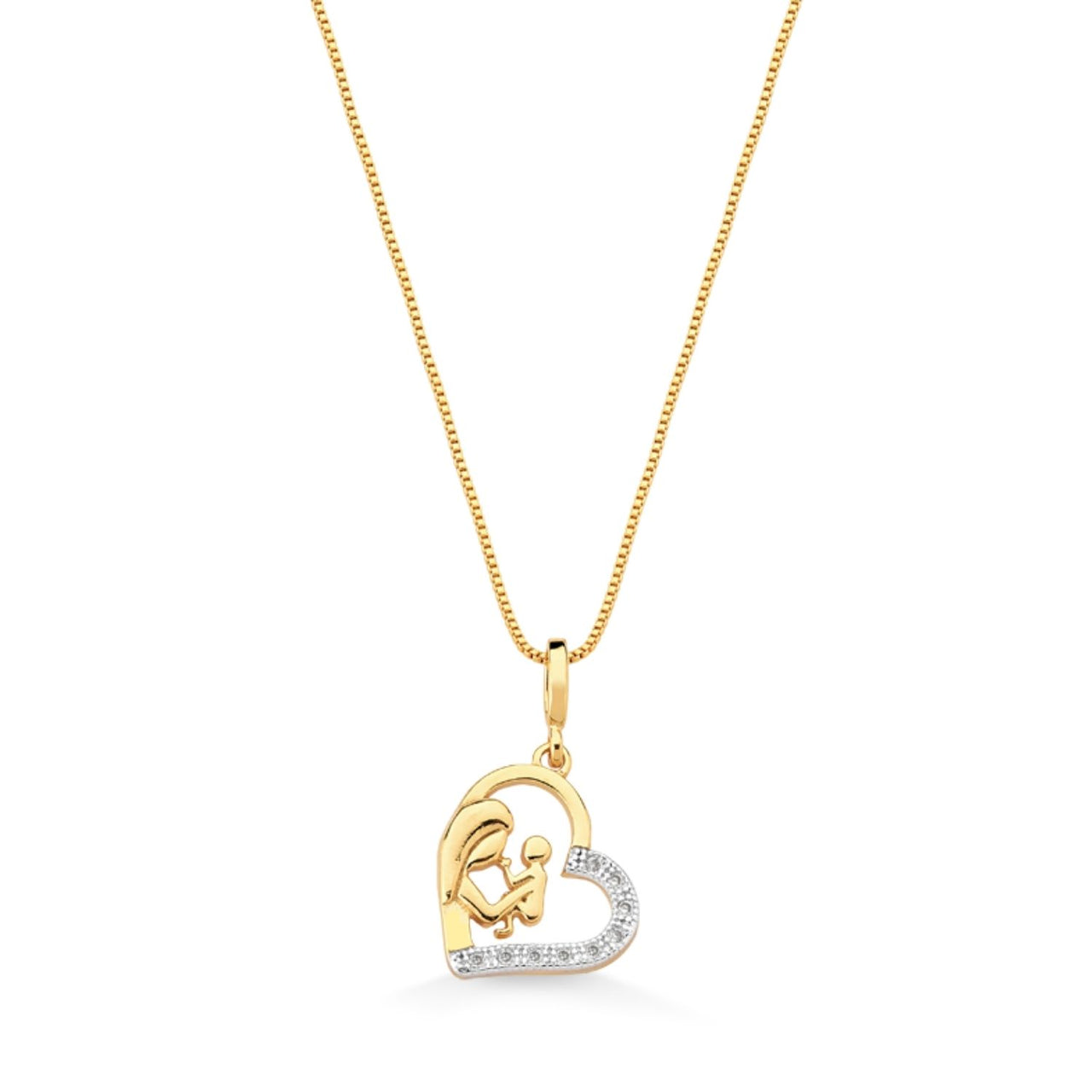 COLAR CORAÇÃO MÃE E FILHO FOLHEADO A OURO 18K