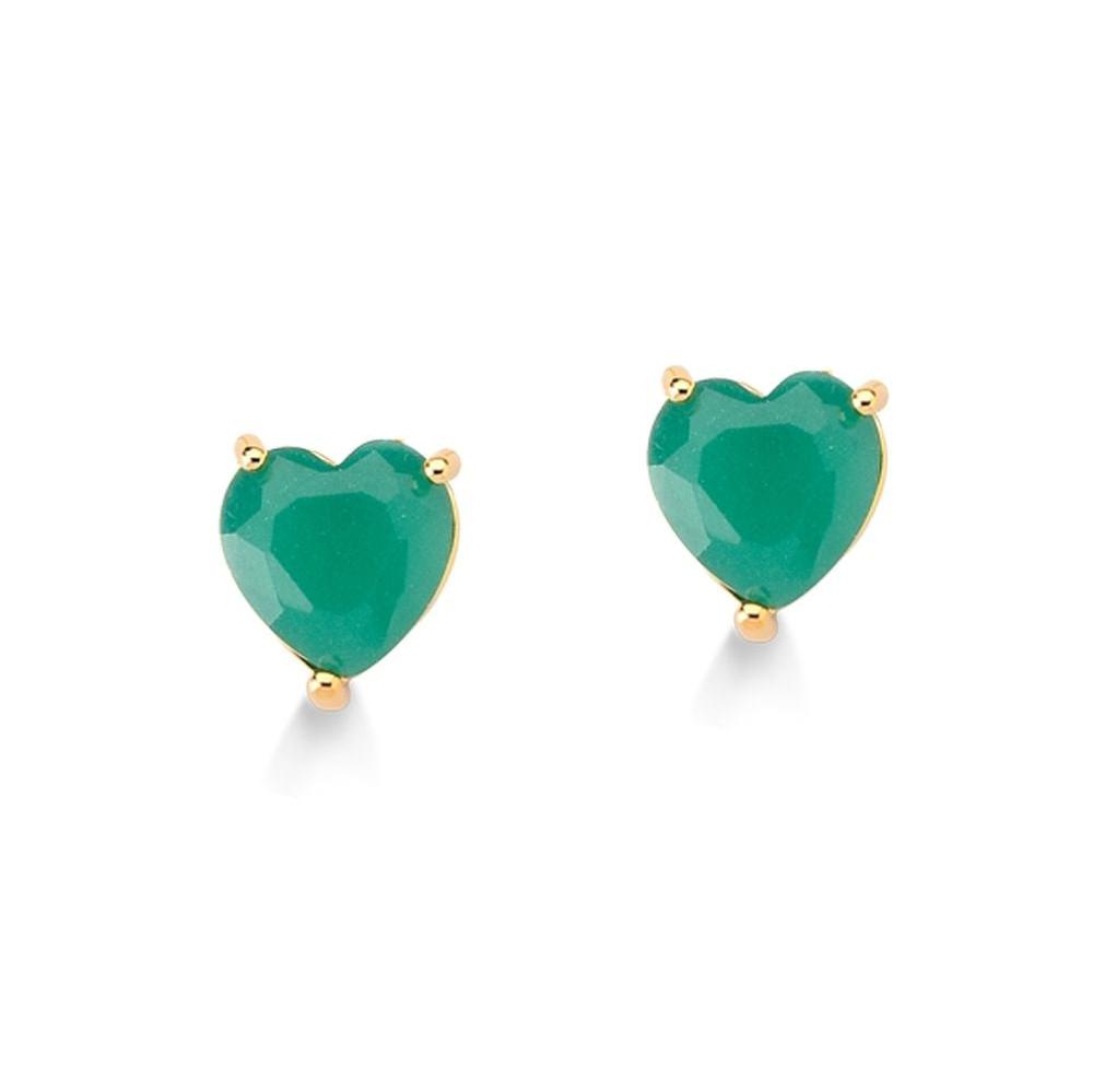 BRINCO CORAÇÃO PEDRA VERDE FOLHEADO A OURO 18K