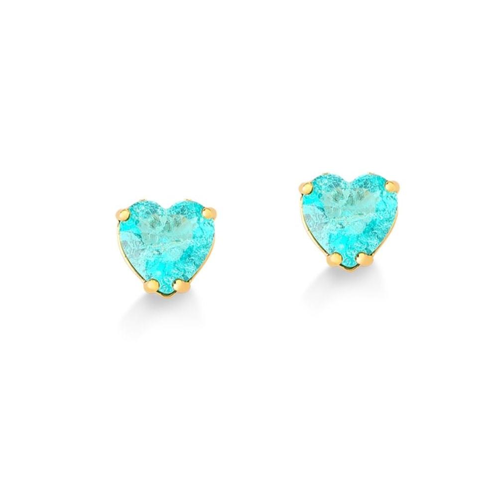 BRINCO CORAÇÃO PEDRA VERDE  CLARO FOLHEADO A OURO 18K