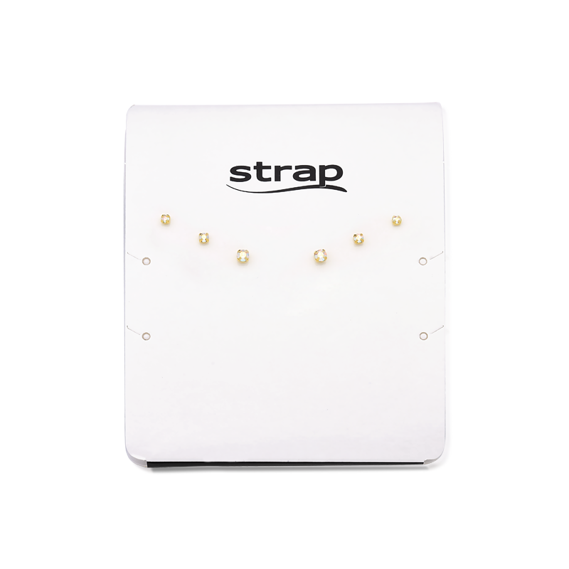 MINI BRINCO TRIO DE PEDRAS REDONDAS FURTA-COR FOLHEADO A OURO 18K