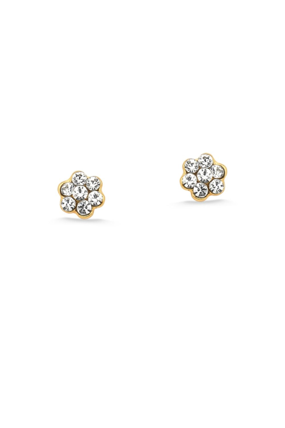 BRINCO MINI FLOR COM STRASS FOLHEADO A OURO 18K PEQUENO