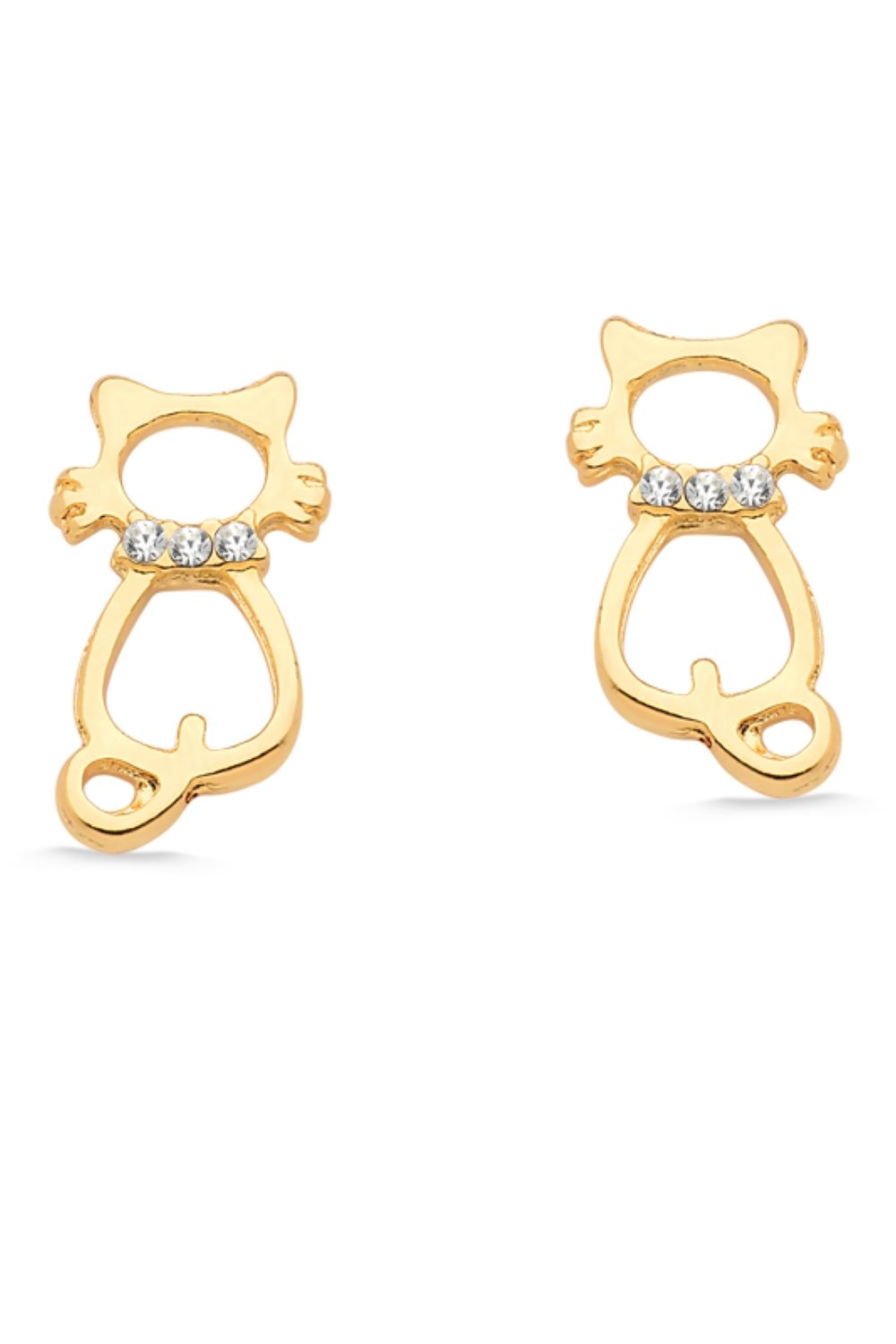 BRINCO MINI GATO COM STRASS FOLHEADO A OURO 18K