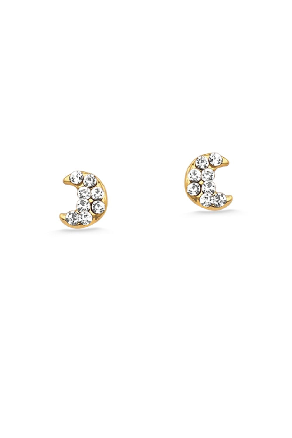 BRINCO MINI LUA COM STRASS FOLHEADO A OURO 18K