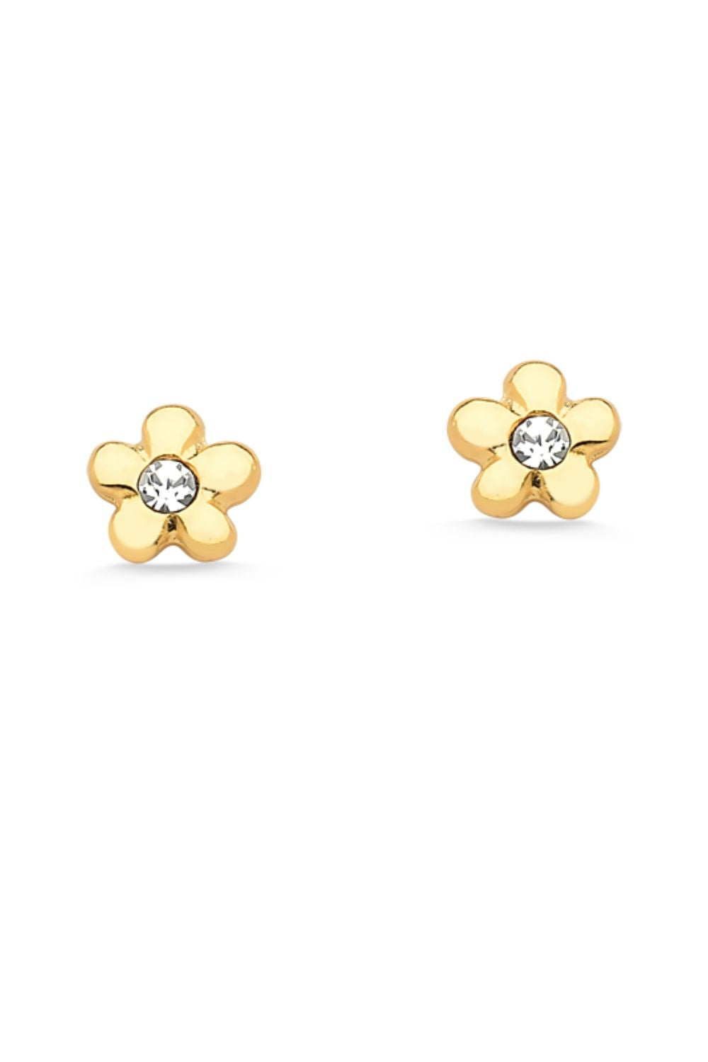 BRINCO MINI FLOR COM STRASS FOLHEADO A OURO 18K