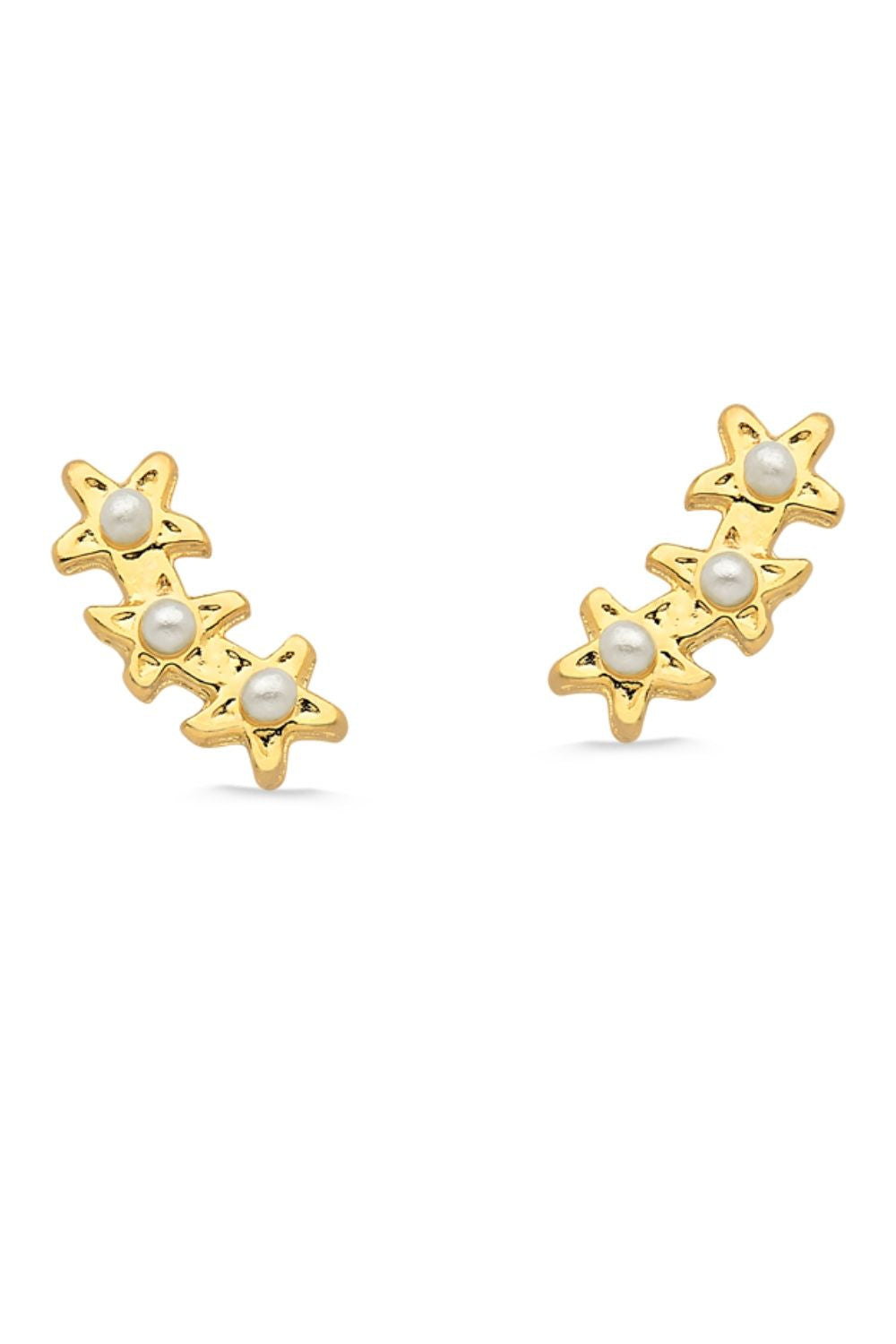 BRINCO MINI ESTRELAS COM PÉROLAS FOLHEADO A OURO 18K