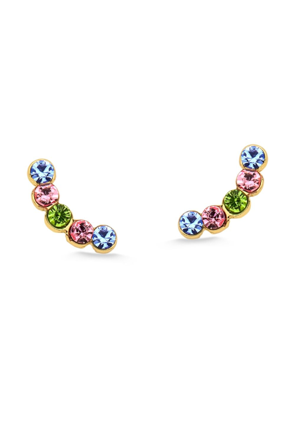 BRINCO MINI COM STRASS COLORIDAS FOLHEADO A OURO 18K
